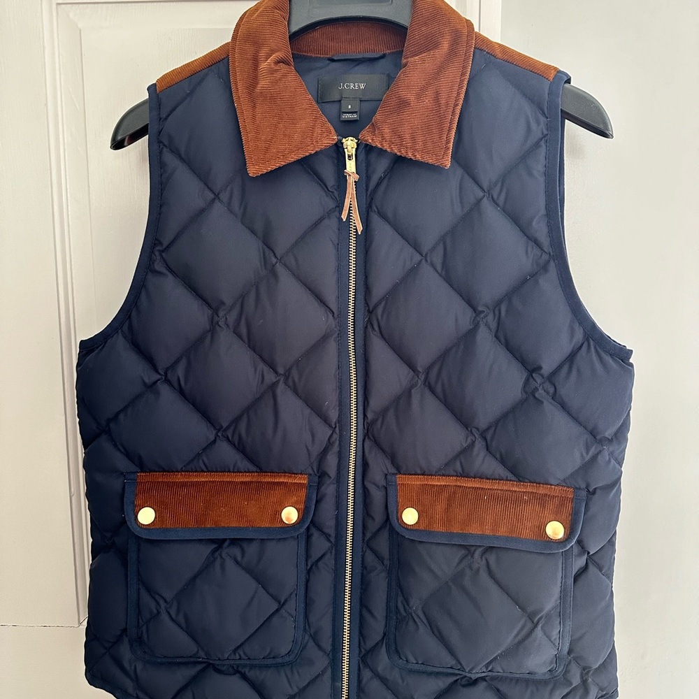 J. Crew Navy Quilted Vest with Brown corduroy Accents